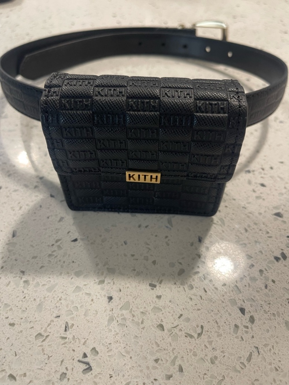 Kith Black Embossed Logo Belt Pouch with Gold Plaque
